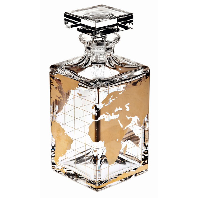 Handmade Crystal Whisky Decanter with Gold Atlas Design
