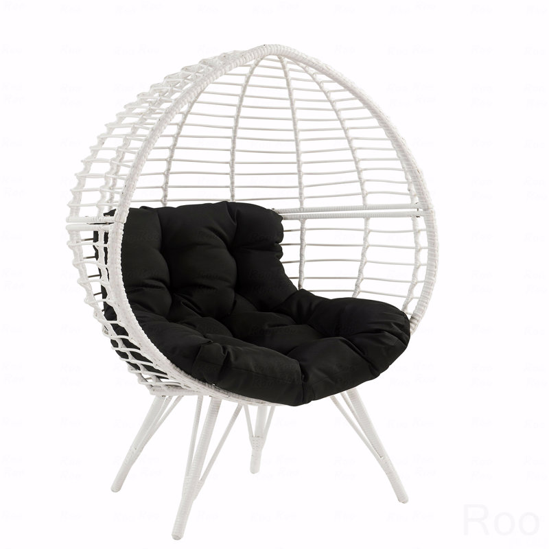 Chaise longue d'extérieur, osier PE, Noir, Blanc
