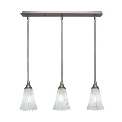 3 Light Stem Hung Linear Pendalier Shown With 5.5" Fluted Italian Ice Glass