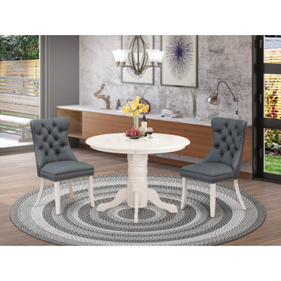 3 Piece Dining Table Set Consists of a Round Kitchen Table with Pedestal and 2 Upholstered Chairs