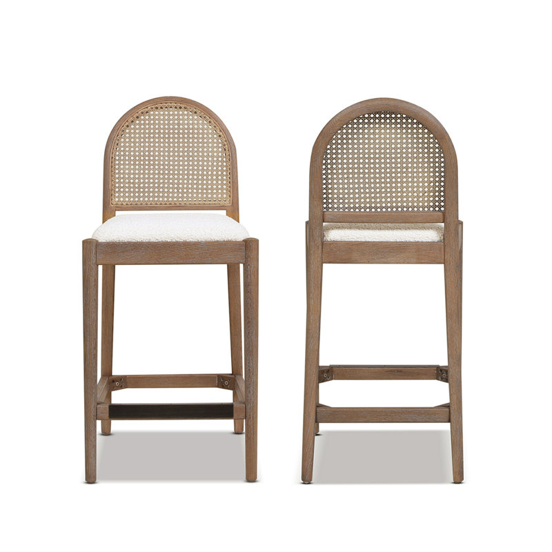 Tabouret de comptoir rembourré Cossette, Bouclé ivoire