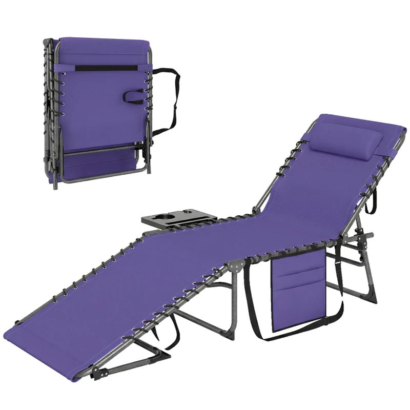 Folding Outdoor Reclining Chair with Adjus, Purple