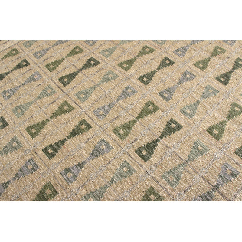 Scandinavian Hand Knotted Wool Geometric Area Rug, Rectangle 10' x 14'