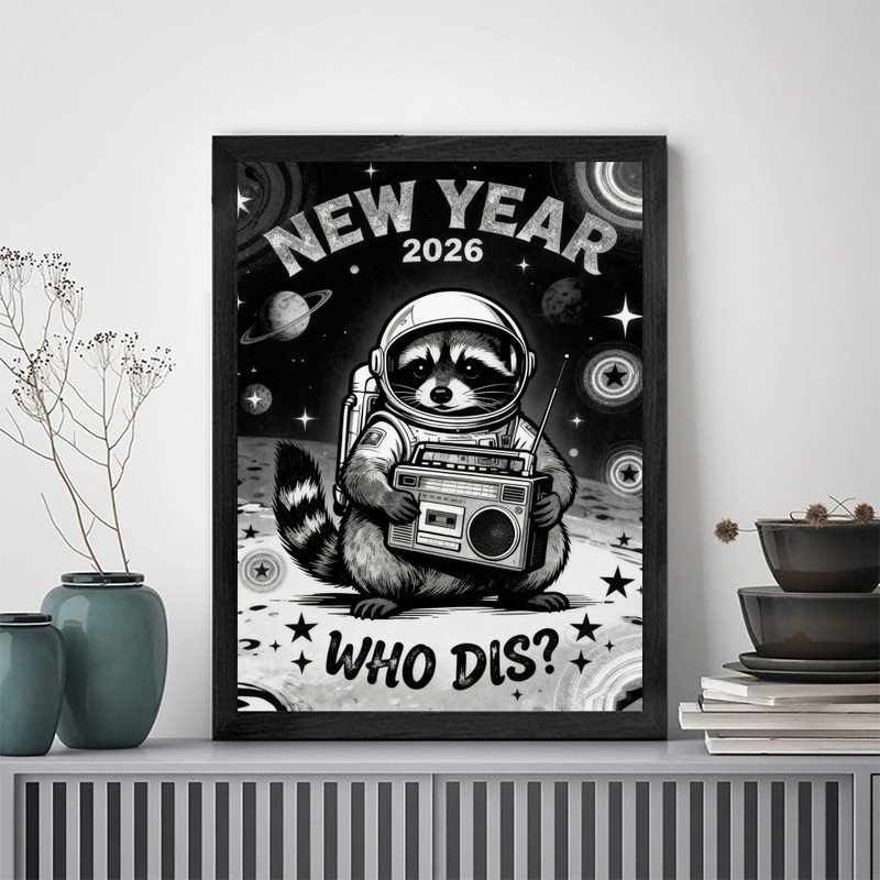 Reproduction d'art fantaisiste rétro encadré noir 2026, H 17 po x l 13 po