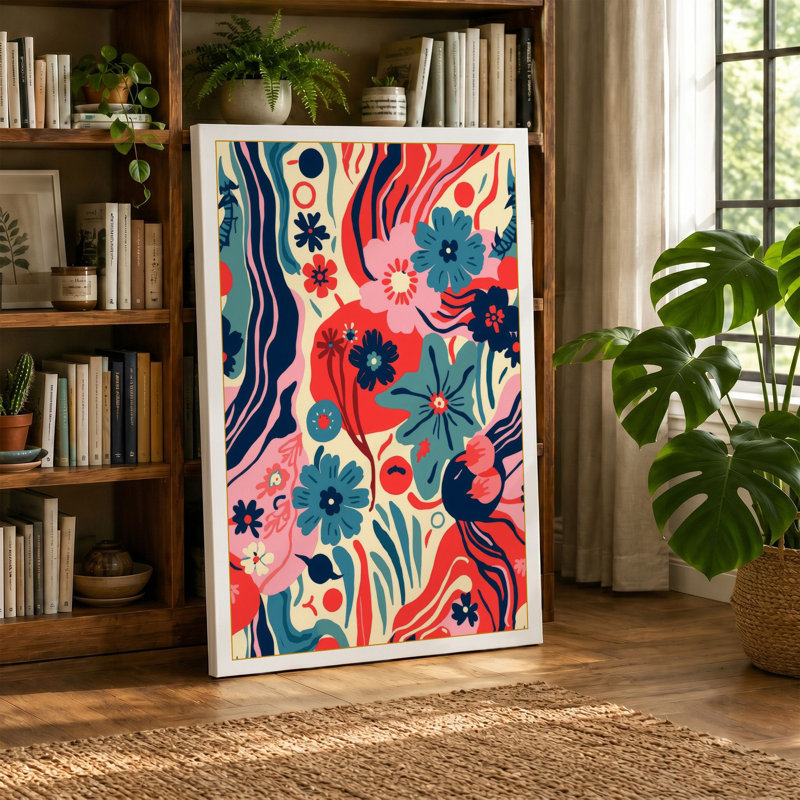 Ribbons Botanical - Wrapped Canvas, 18x12 - 45.7 x 30.5 cm, Black Border