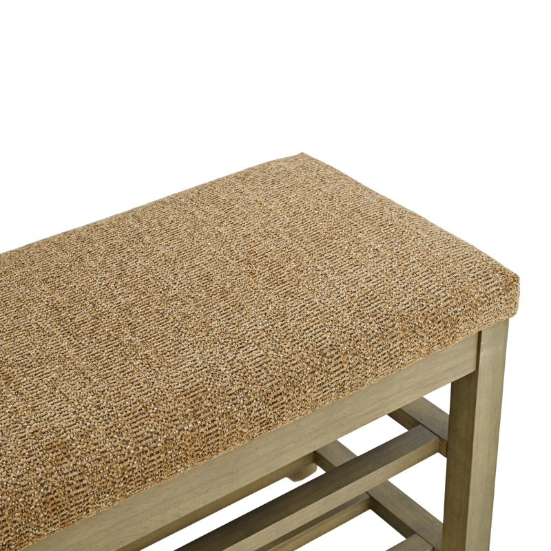 Upholstered Storage Bench with 2-Tier Shoe Rack, Orange
