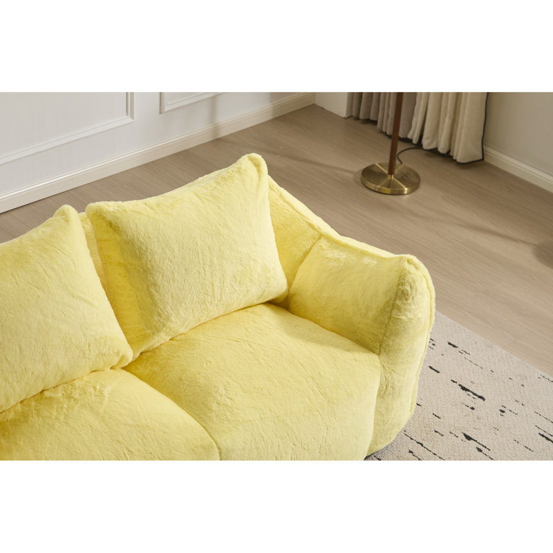 Fauteuil à billes jaune ultra doux pour adultes, surdimensionné avec coussins et conception ergonomique, sans assemblage, tissu en fausse fourrure, rembourrage déchiqueté haute résilience jaune, doux, surdimensionné, coussins, densité