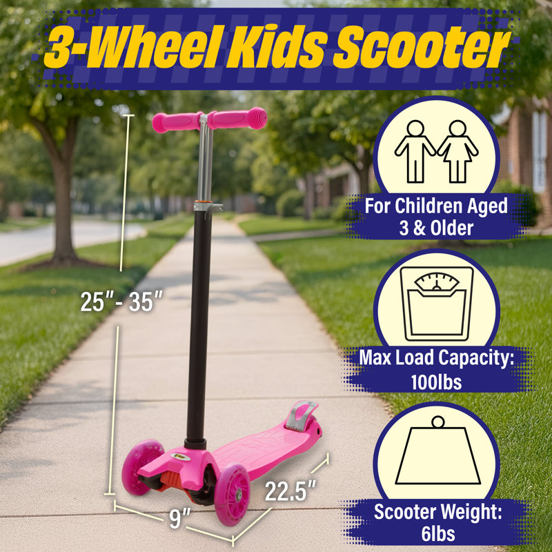 Toy Time Toddler Scooter - Beginner Scooter with Adjustable-Height Handlebar and LED Wheels - Fun Balance Riding Toys for Girls and Boys