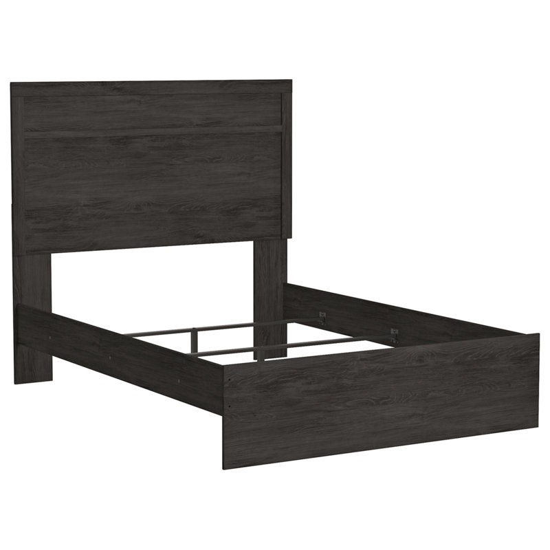 Black King Upholstered Panel Bed with Wood Frame