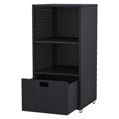 Armoire de rangement d'extérieur en osier avec tiroir 3 tablettes de rangement au bord de la piscine pour le jardin, la cour