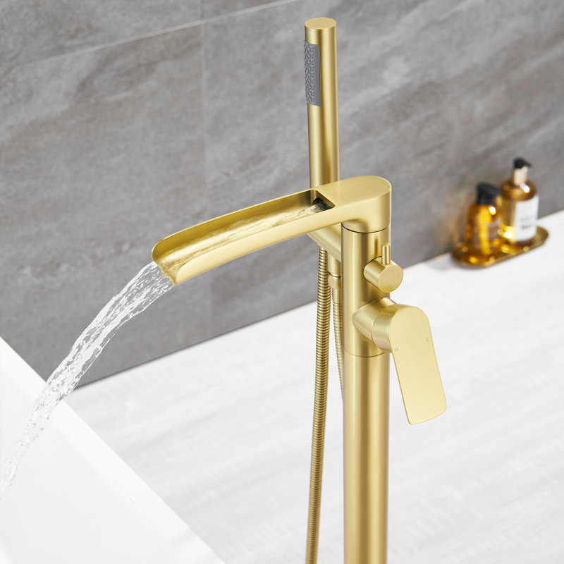 1 Handle Bathroom Waterfall Faucet with Diverter, Brushed Gold