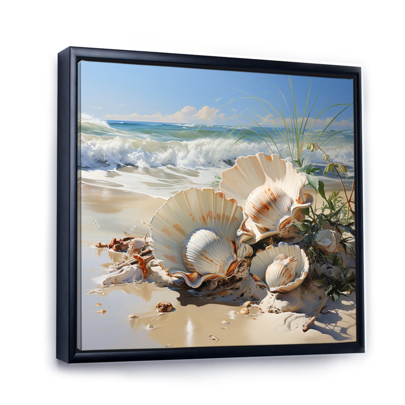 Beige palourde océan Whispers II - imprimé, H 24 po x l 24 po x P 1 po, Cadre flottant noir