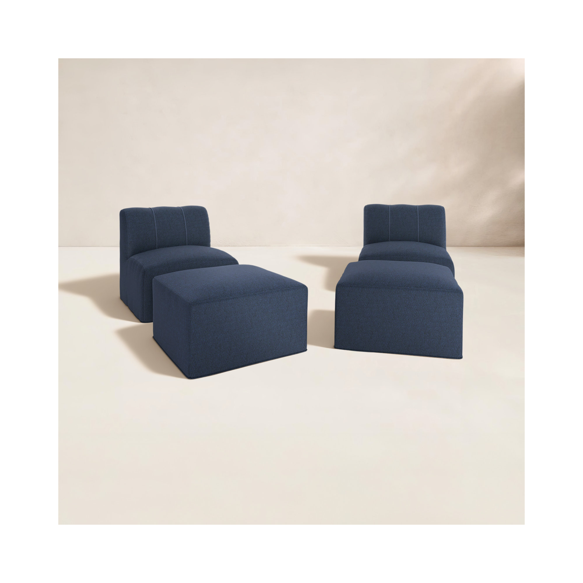Eliana Outdoor Armless Lounge Chair with Sunbrella Cushions and Ottoman, Spectrum Indigo Sunbrella®