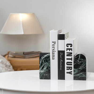 Ensemble de 2 serre-livres en marbre naturel, porte-livre moderne en pierre pour décoration de bibliothèque