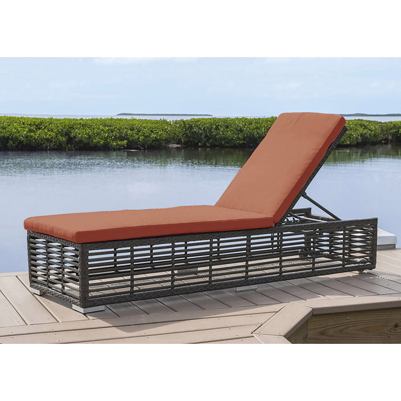 Graphite Outdoor Metal Chaise Lounge with Cushions, Canvas Brick Sunbrella® Canvas