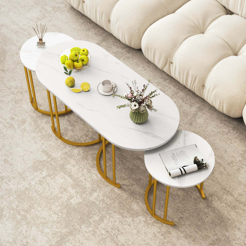 Ensemble de 3 tables basses gigognes avec plateau de table et bureau thermolaqué