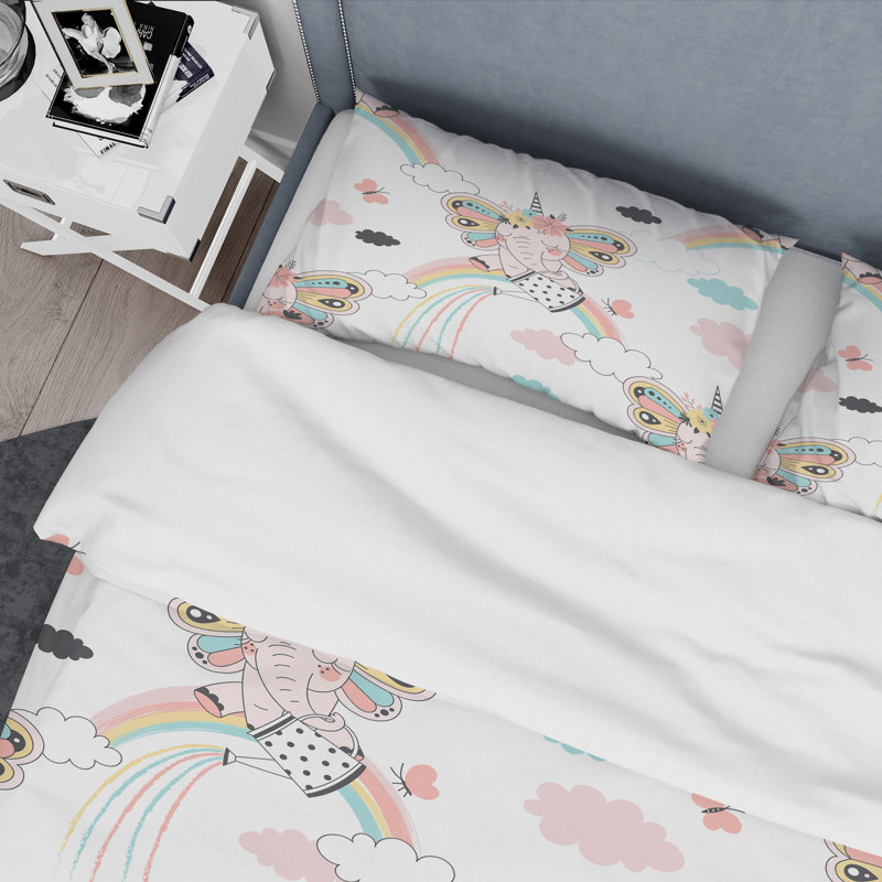 Mignon bébé éléphant arc-en-ciel - ensemble de housse de couette animaux - microfibre de polyester