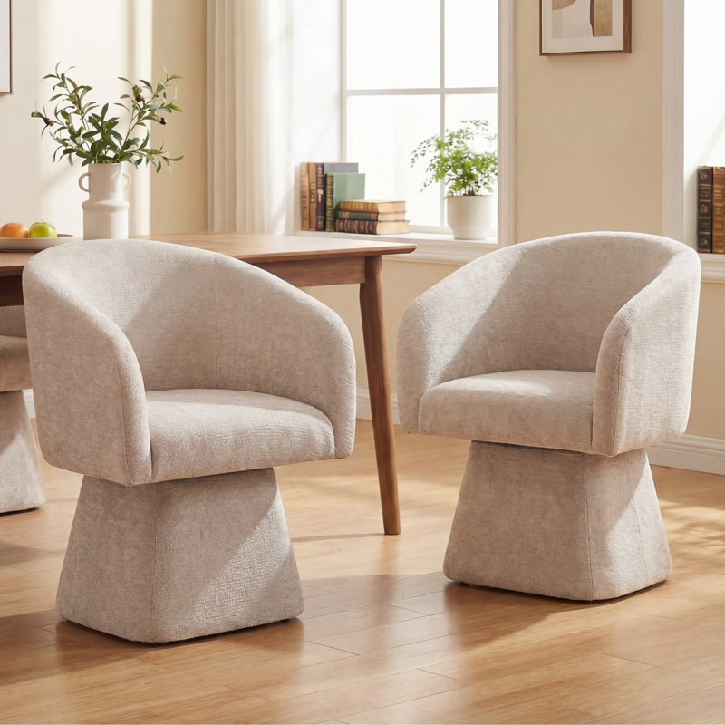 Fauteuil d'appoint pivotant en tonneau, tissu doux texturé en chenille, pivotant à 360 °, assise profonde sans coussin, Kaki