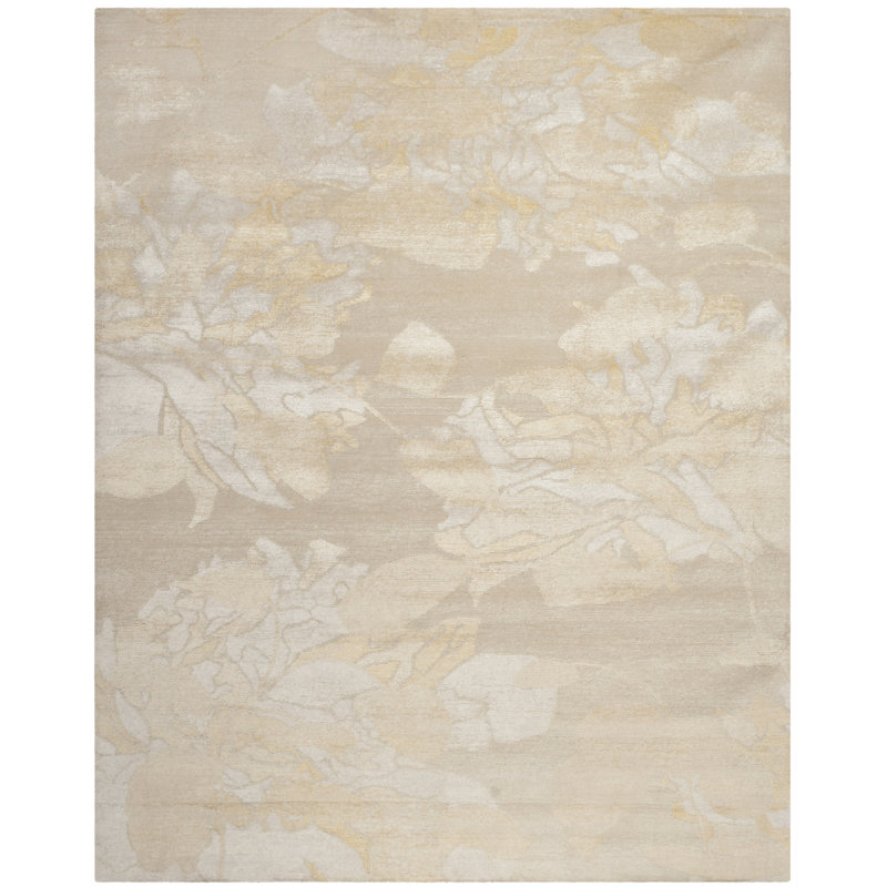 Tapis tibétain en viscose / laine / coton noué à la main crème, Rectangle 8 pi x 10 pi