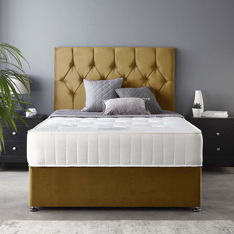 Boutique Pocketsprung Divan Bed Set, Ochre, Kingsize (5'), 2 Drawers