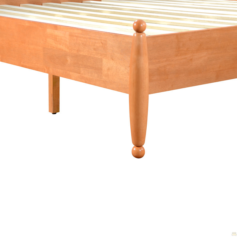 Structure de lit plateforme classique en bois massif de style très grand classique avec tête de lit courbée, pieds en bois d'hévéa, support de lattes, aucun sommier nécessaire, chêne miel