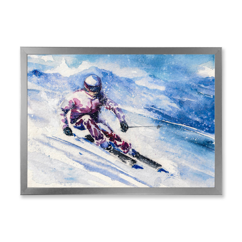 " Skiing Sport Artwork " Color Photography Print, 12" H x 20" W x 1" D, Silver Picture Frame