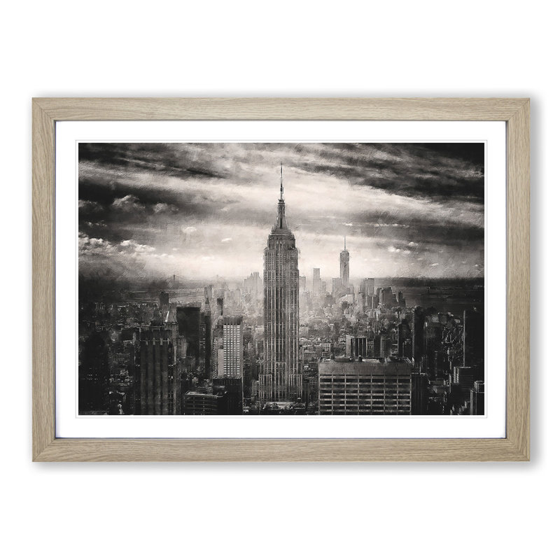 New York Skyline - Picture Frame Graphic Art Print, Oak Framed, 33cm H x 45cm W x 2cm D