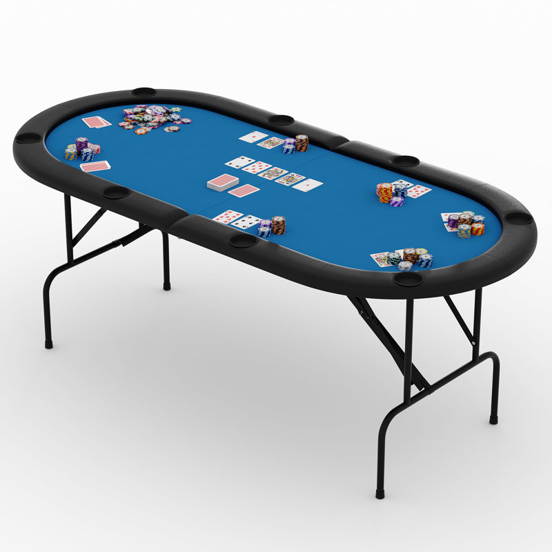 Table de poker pliable pour 8 joueurs de 71 po, table de casino ovale avec pieds pliables, porte-gobelets et accoudoirs rembourrés pour salle de jeux