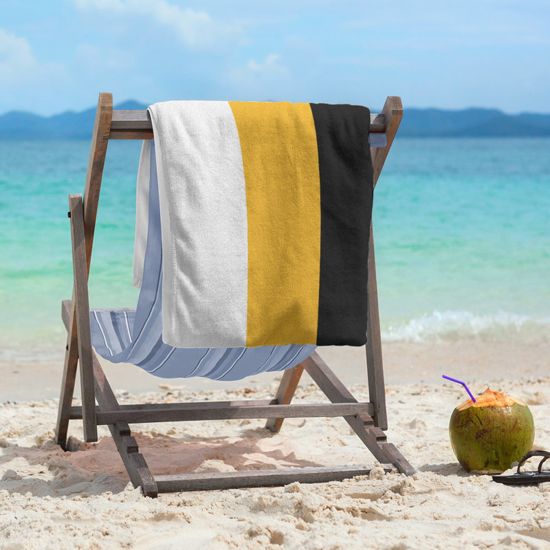Lightweight Beach Towel, White/Pittsburgh Gold/Black, Poly/Cotton