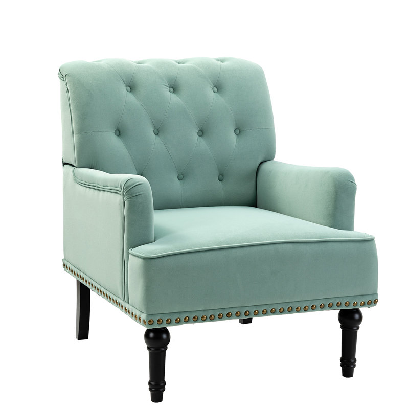 Jakub 28.5" W Velvet Tufted Polyester Armchair with Nailhead Trim, Sage Velvet