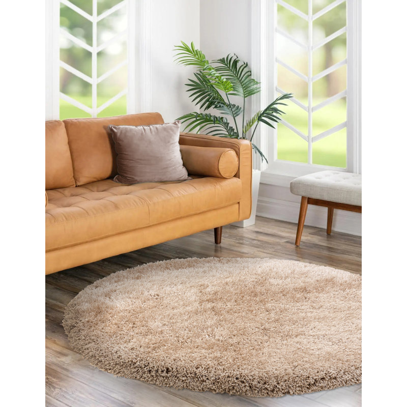 Beatty Solid Colour Shag Area Rug, Round 160cm
