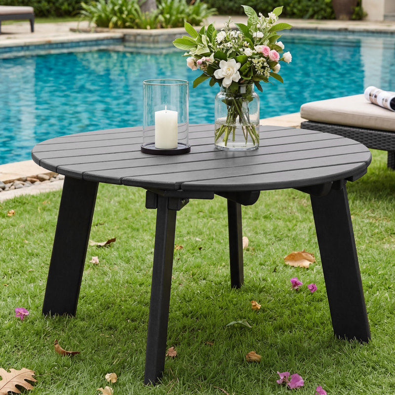 HDPE Round Coffee Table With Slatted Top, Black
