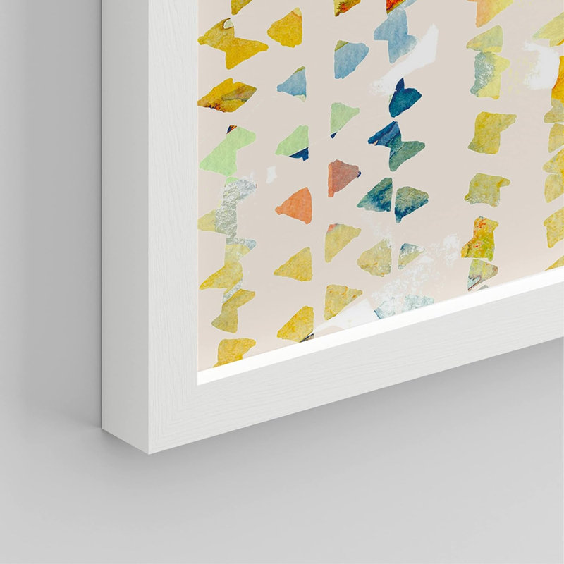 Ensemble de 4 reproductions murales abstraites géométriques encadrées sur papier de style Mid-Century pastel, Blanc