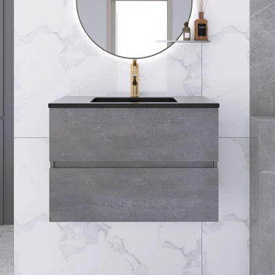 30 In Wide Wall-Mounted 2-Drawer Bathroom Vanity Set In Cement Grey With Integrated Sink