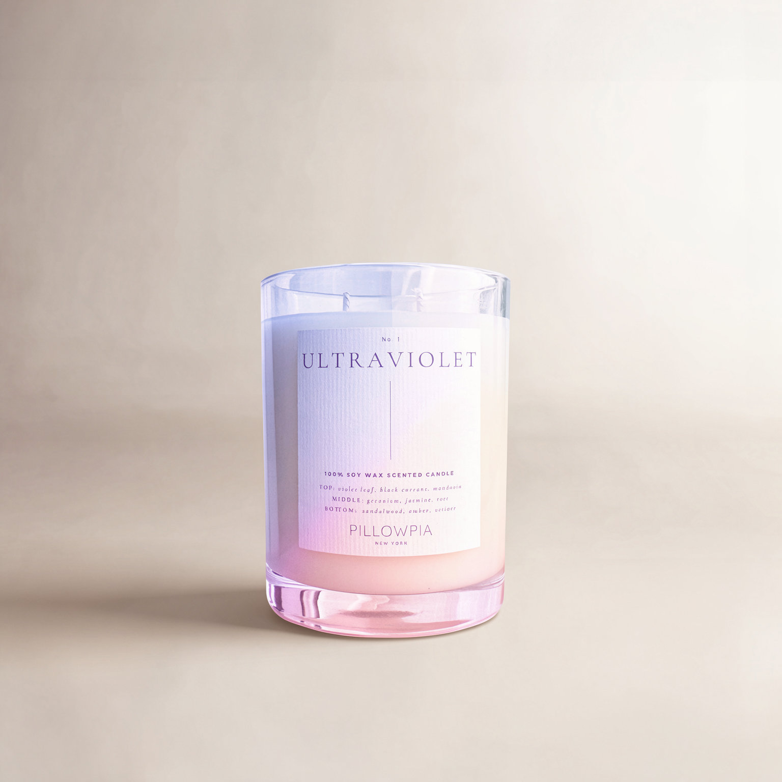 PILLOWPIA Ultraviolet 11oz Soy Candle with Floral, Fruity, and Earthy Fragrance Notes