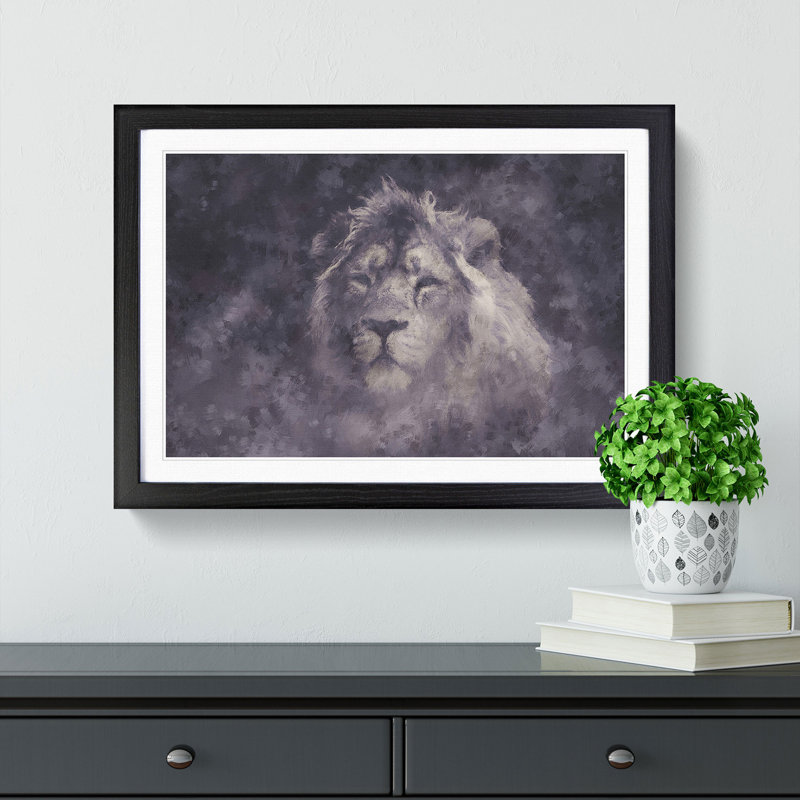 Lion in the Mist - Picture Frame Graphic Art Print, Black Framed, 62cm H x 87cm W x 2cm D