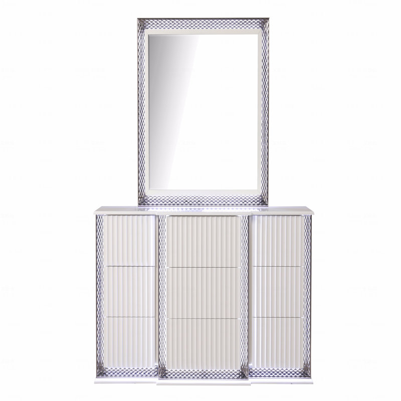 Miroir d'appoint contemporain fabriqué avec des accents latéraux à motif de losanges avec éclairage à DEL et bois