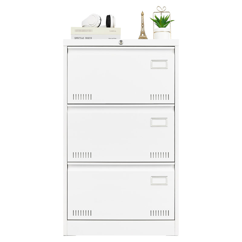 3 Drawer Widened Metal Filing Cabinet In White, Lock For Secure Office File Organization And Storage White Locking Cabinet, Drawer, Drawers Efficient Safe Handling