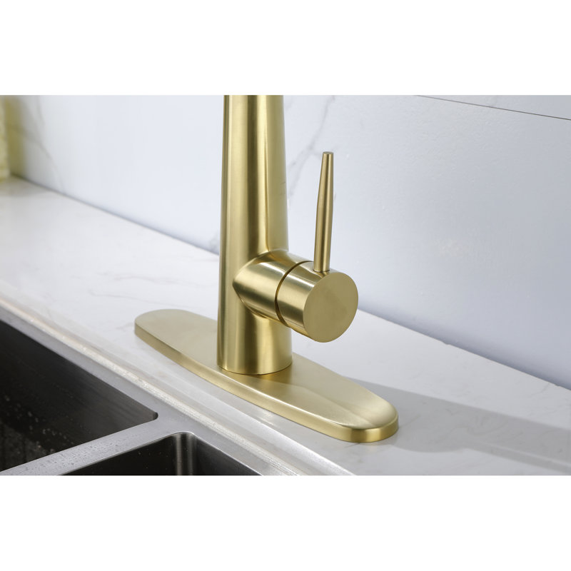 Modern Gold Stainless Steel Kitchen Tap, Pull Down , High Arc, Single Level, 18.79 In Height Faucet, Rust- Finish, Arc Handle