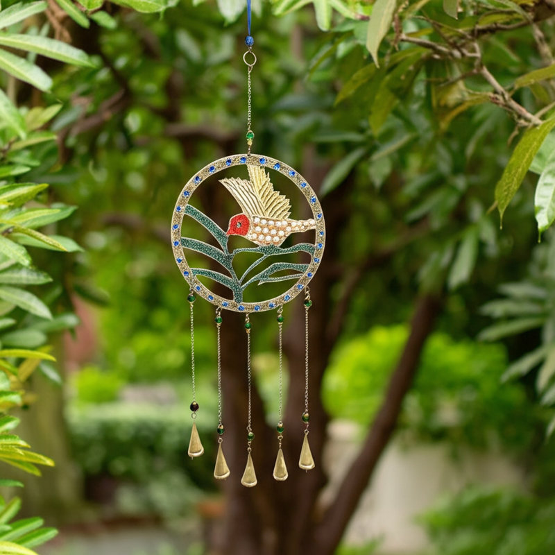 Carillon de vent suspendu avec colibri Vibrant