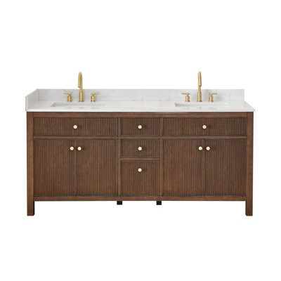 Lala 72" Double Bathroom Vanity with Grain White Engineered Stone Countertop without Mirror