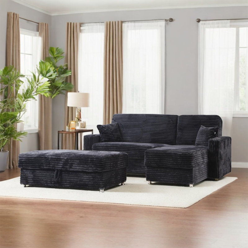 Monet Soft Sofa Chaise, Black Corduroy
