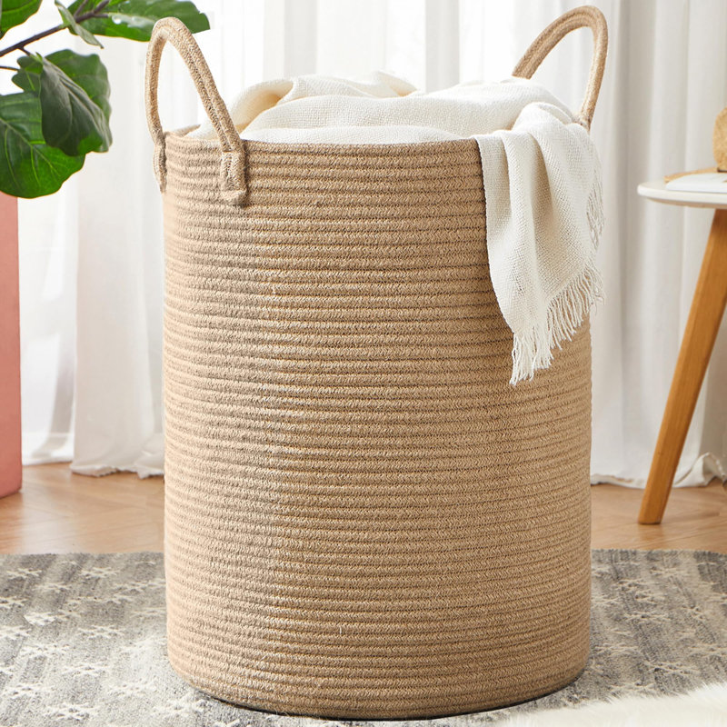 Panier à linge en jute tissé très grand 80L