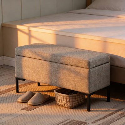 Upholstered Storage Bench With Metal Legs, Multipurpose Ottoman For Living Room, Entryway, And Bedroom, Soft Woven Fabric, Easy Assembly