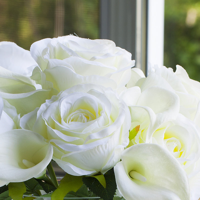 Natural Fibres Rose, Lillies Arrangement in Vase