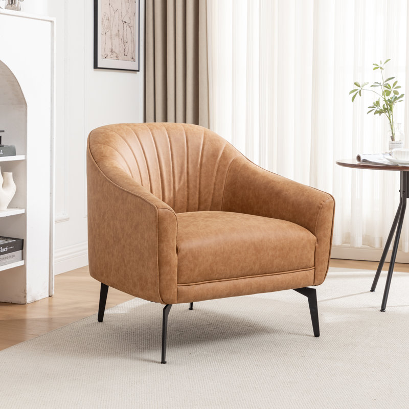 Fauteuil demi-tonneau en simili cuir Ammon, Similicuir brun