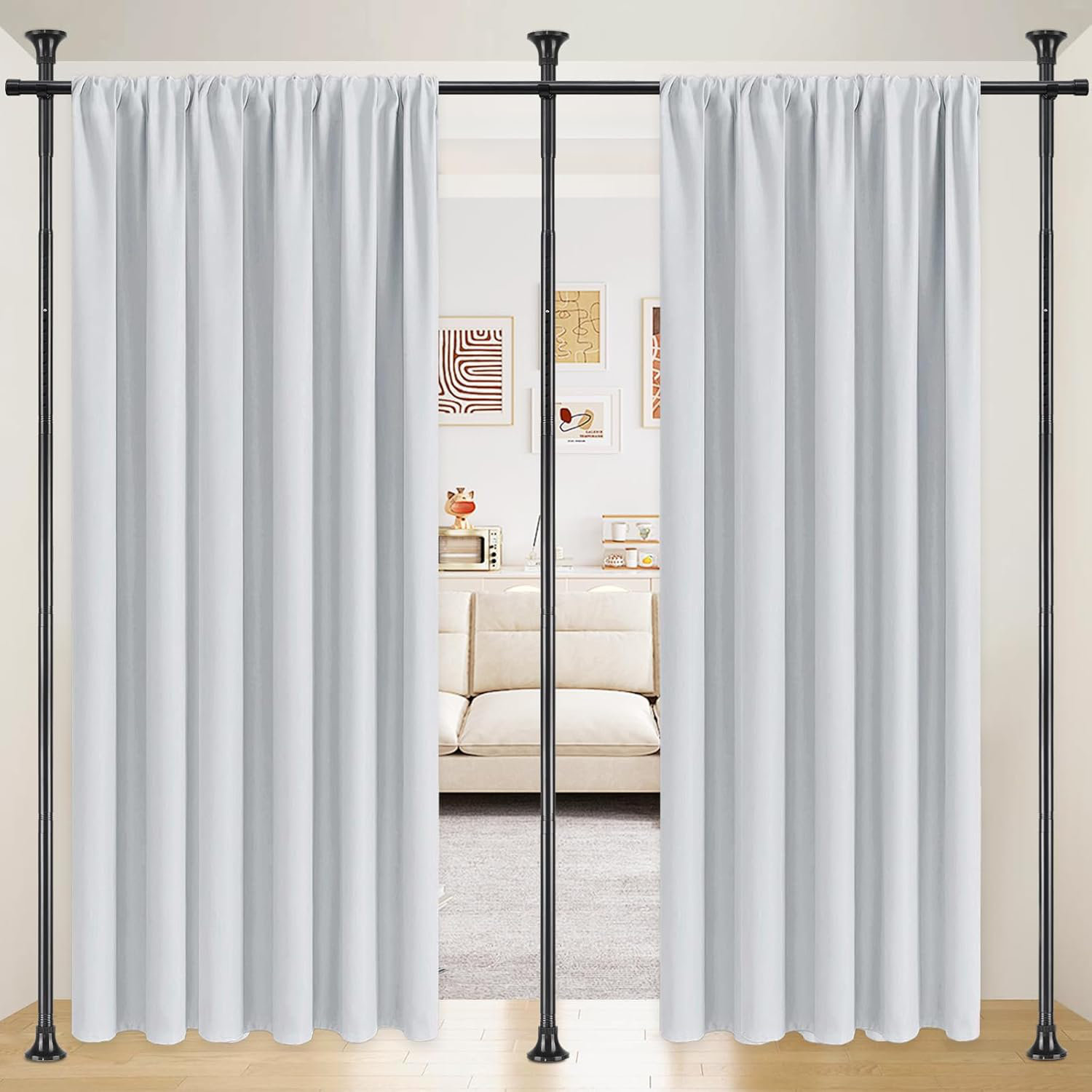 Wrought Studio Room Divider Curtain Rod, No Drilling Rod, 48-120Inch (H ...