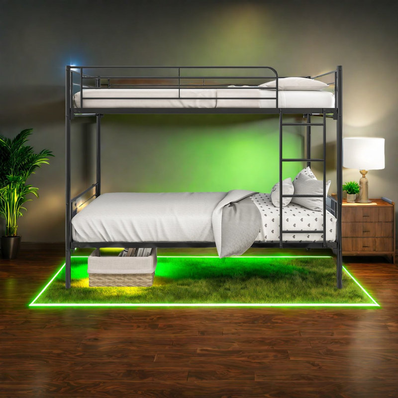 Lits simples superposés robustes en métal avec rangement, solution pour maison moderne