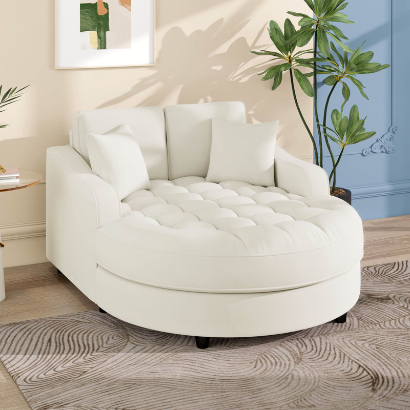 Canapé-lit de 55 po, canapé-lit rembourré moderne avec siège et coussins capitonnés, canapé de lecture extra large, Beige