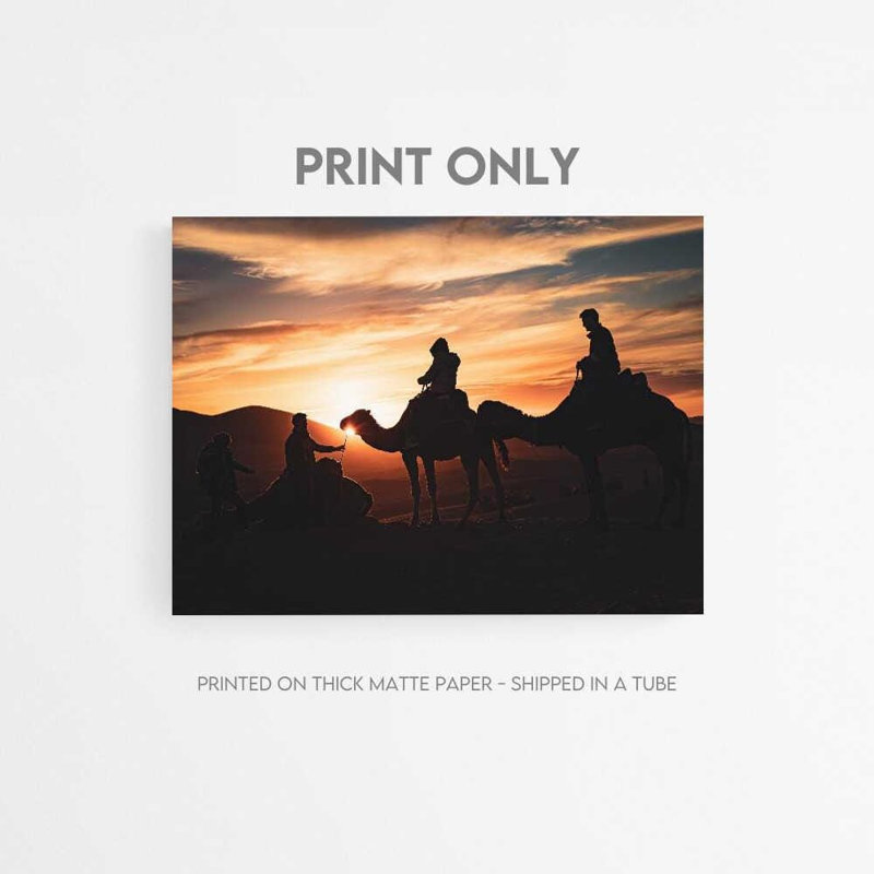 Desert Sunset Art Print: Warm Colors, Framed or Unframed, 42" H x 56" W, Framed Print without Mat, Black
